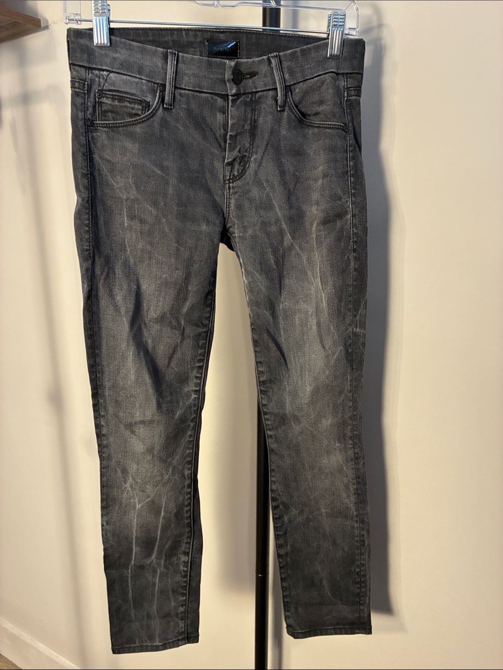 MOTHER Lies & Shadows Looker Crop Gray Acid Wash Straight Jeans Denim size 25